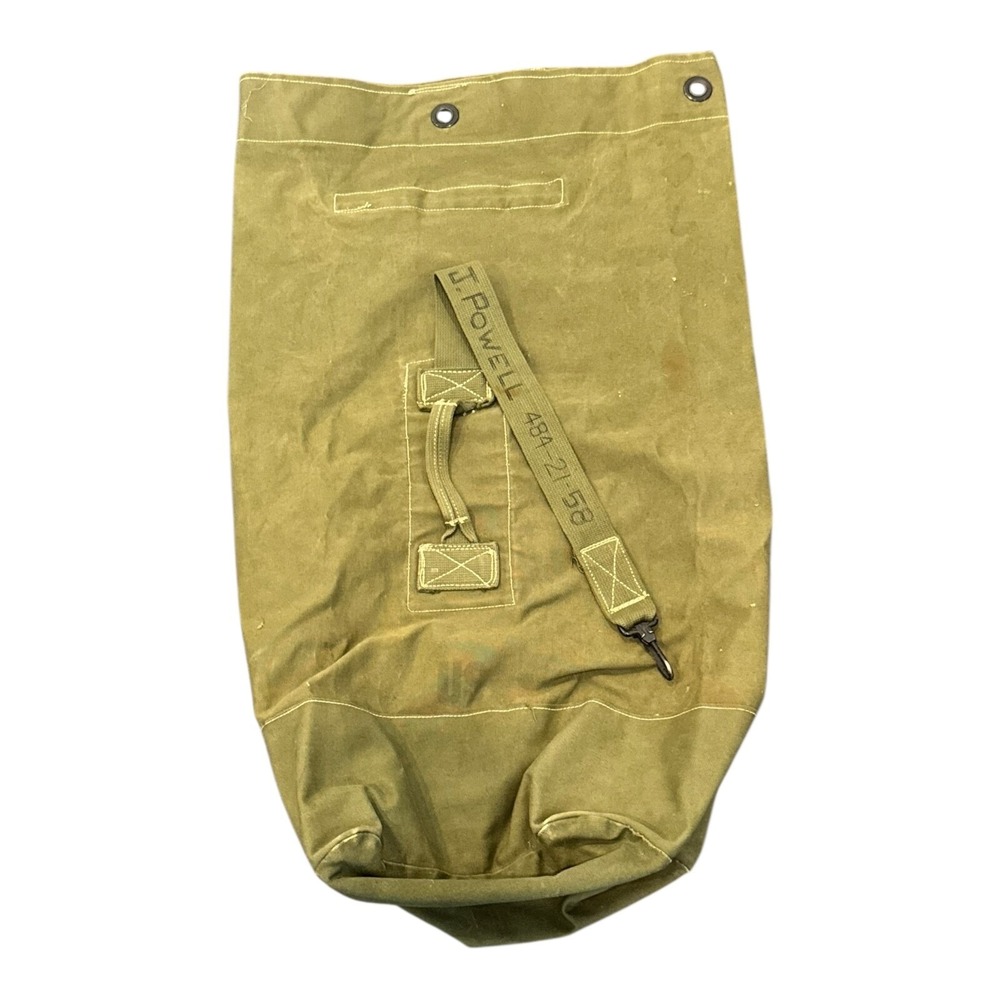 Vintage WWII‎ WW2 Era USN US Navy Canvas Green Named Sea Bag